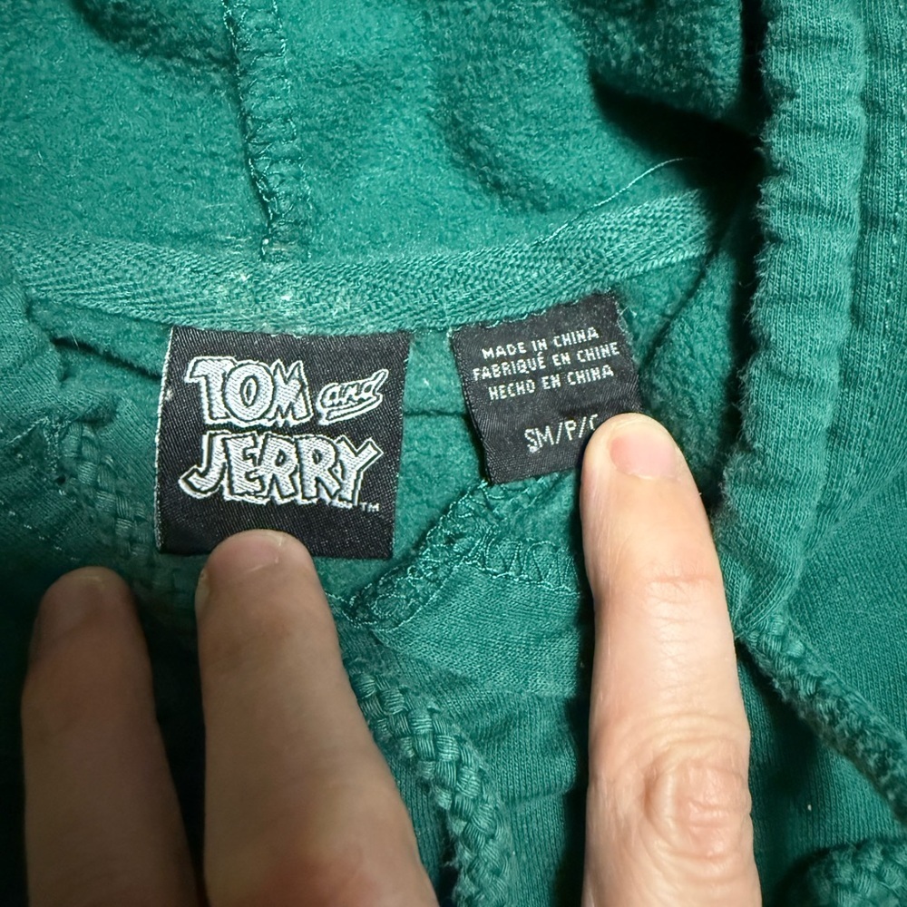 Tom & Jerry Green Graphic Hoodie Men’s Small Rare Cartoon Pullover Sweatshirt - Picture 4 of 8